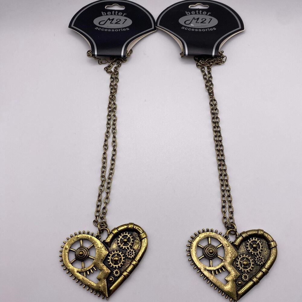 2 Metal Gear Heart Necklace Pendant Vintage Style Necklace‎ For Women